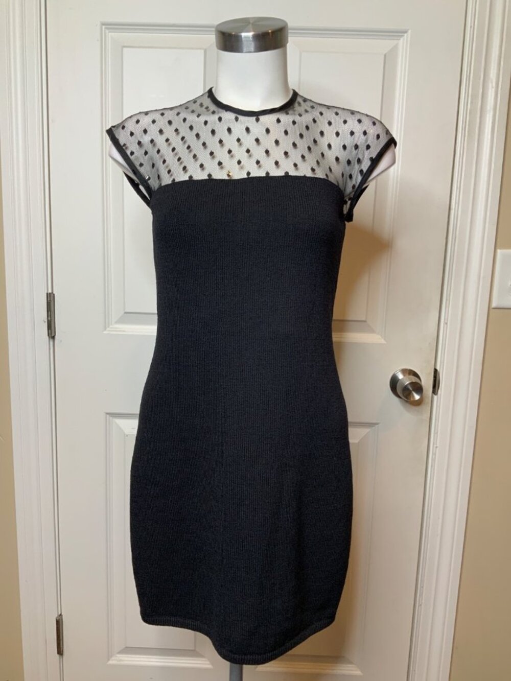 St. John Black Santana Ribbed Knit Sequin Sheath Dress, Size 2